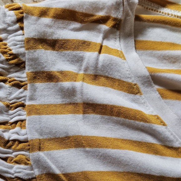 Green Envelope Yellow and White Striped Short Sleeve Top - Picture 4 of 4